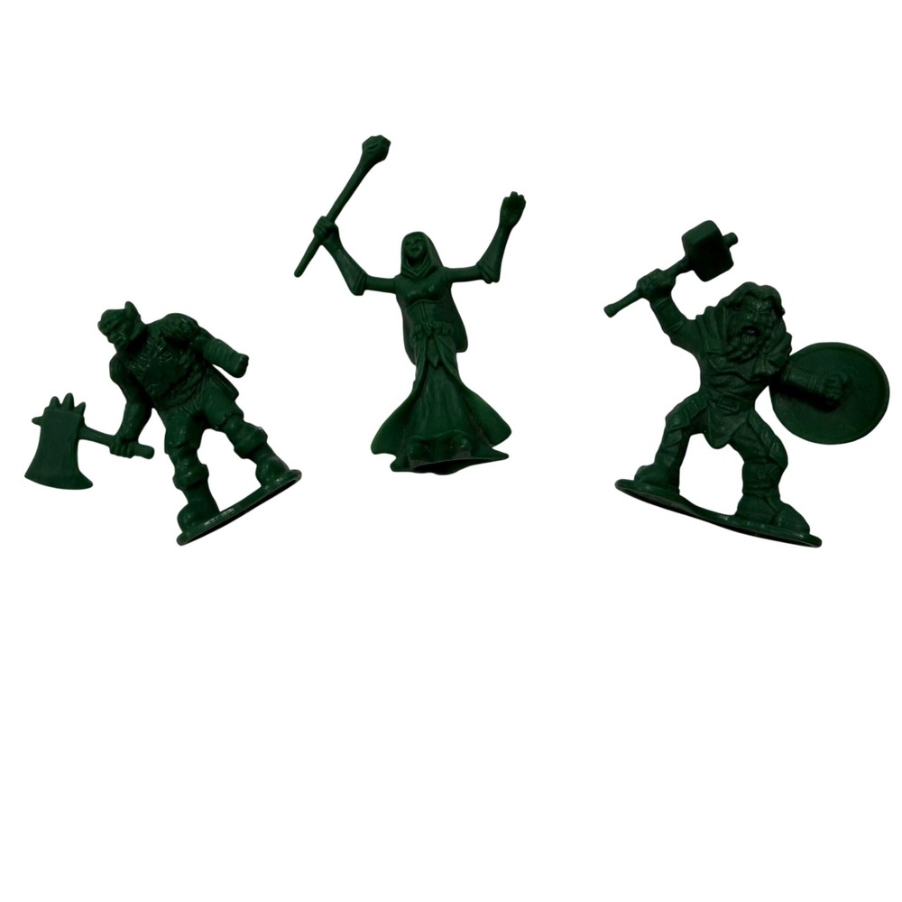 Vintage Green Plastic Fantasy Miniatures Orc Mage Dwarf Tabletop RPG Figures 3pc